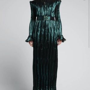 Andrew GN plisse silk gown in green